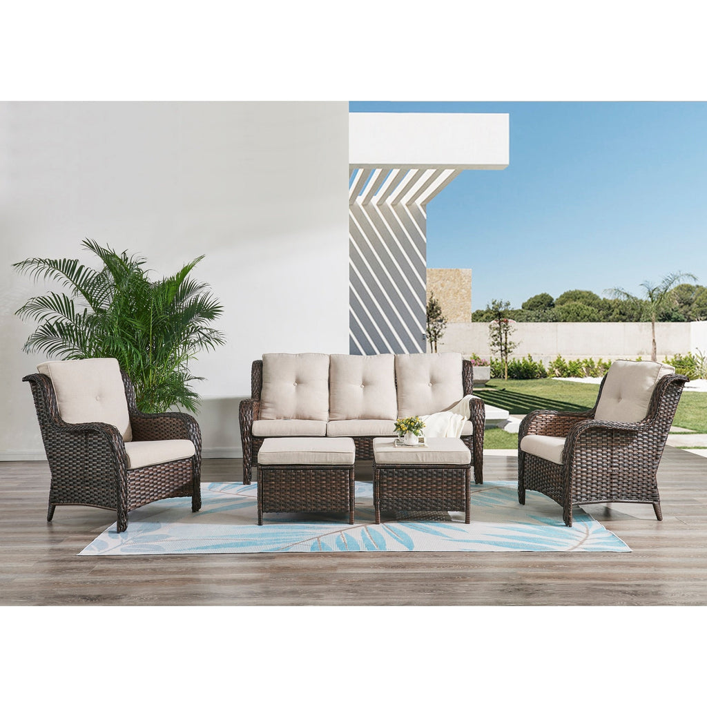 Ensemble de meubles de patio Pocassy 5 pièces avec poufs