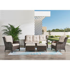 Ensemble de meubles de patio Pocassy 5 pièces avec poufs