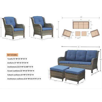 Ensemble de meubles de patio Pocassy 5 pièces avec poufs