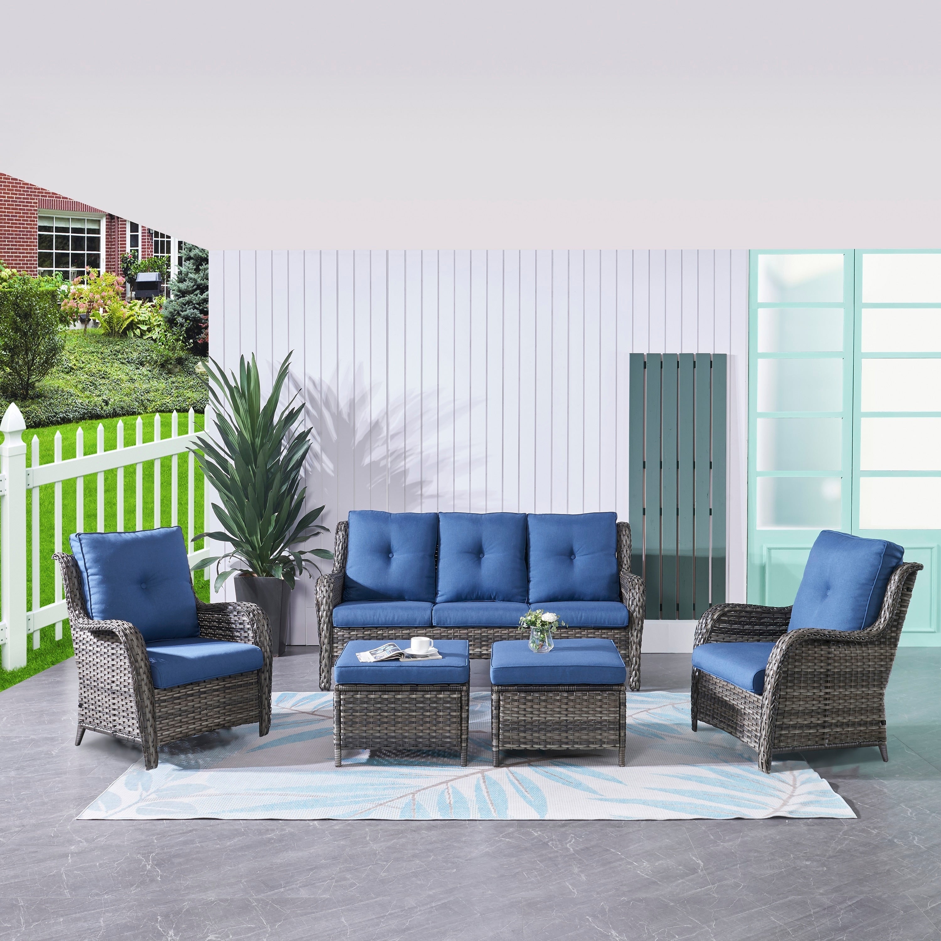 Ensemble de meubles de patio Pocassy 5 pièces avec poufs