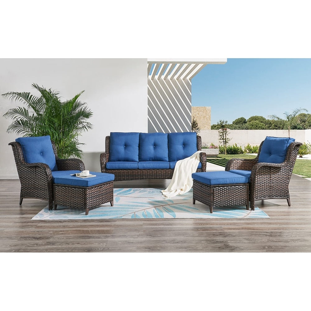 Ensemble de meubles de patio Pocassy 5 pièces avec poufs