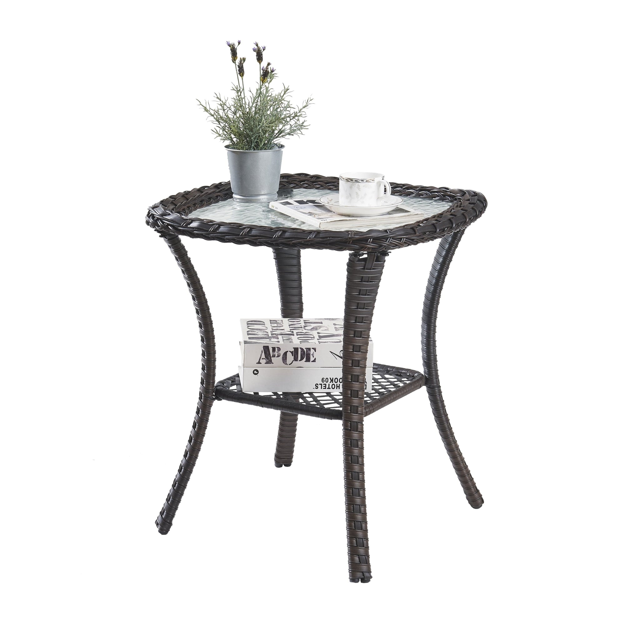 Pocassy Patio Wicker Coffee Table, Outdoor Rattan Side Table - 20X20