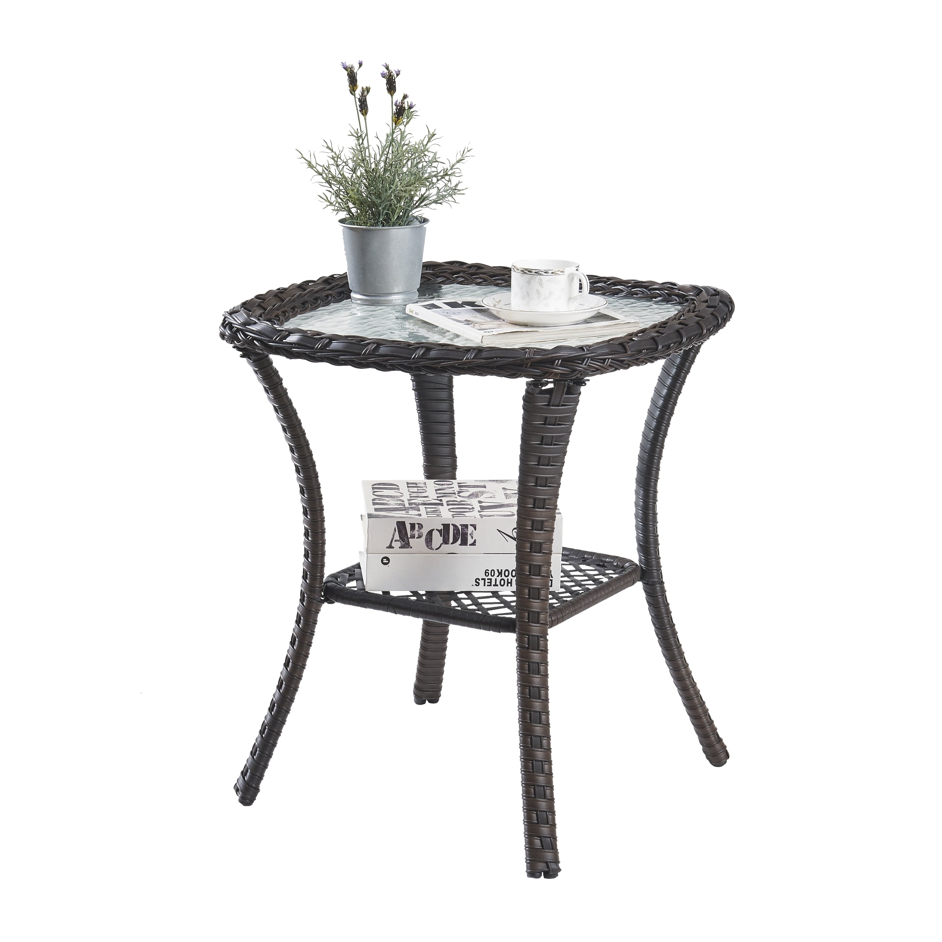 Table basse d'extérieur en osier Pocassy Patio, table d'appoint en rotin - 20 x 20