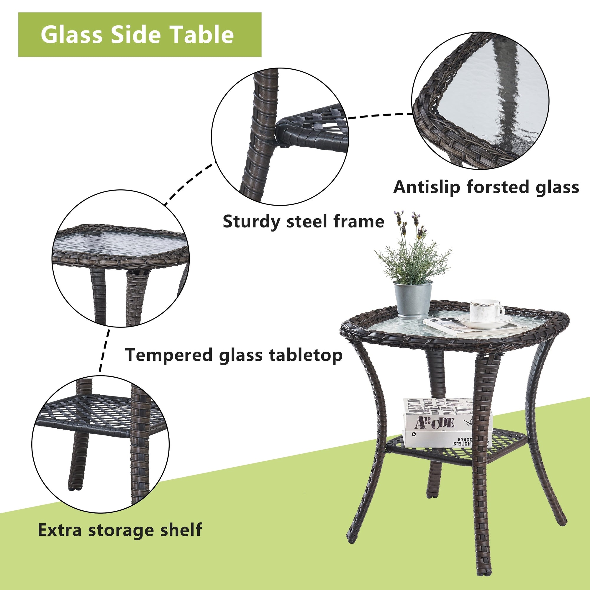 Pocassy Patio Wicker Coffee Table, Outdoor Rattan Side Table - 20X20