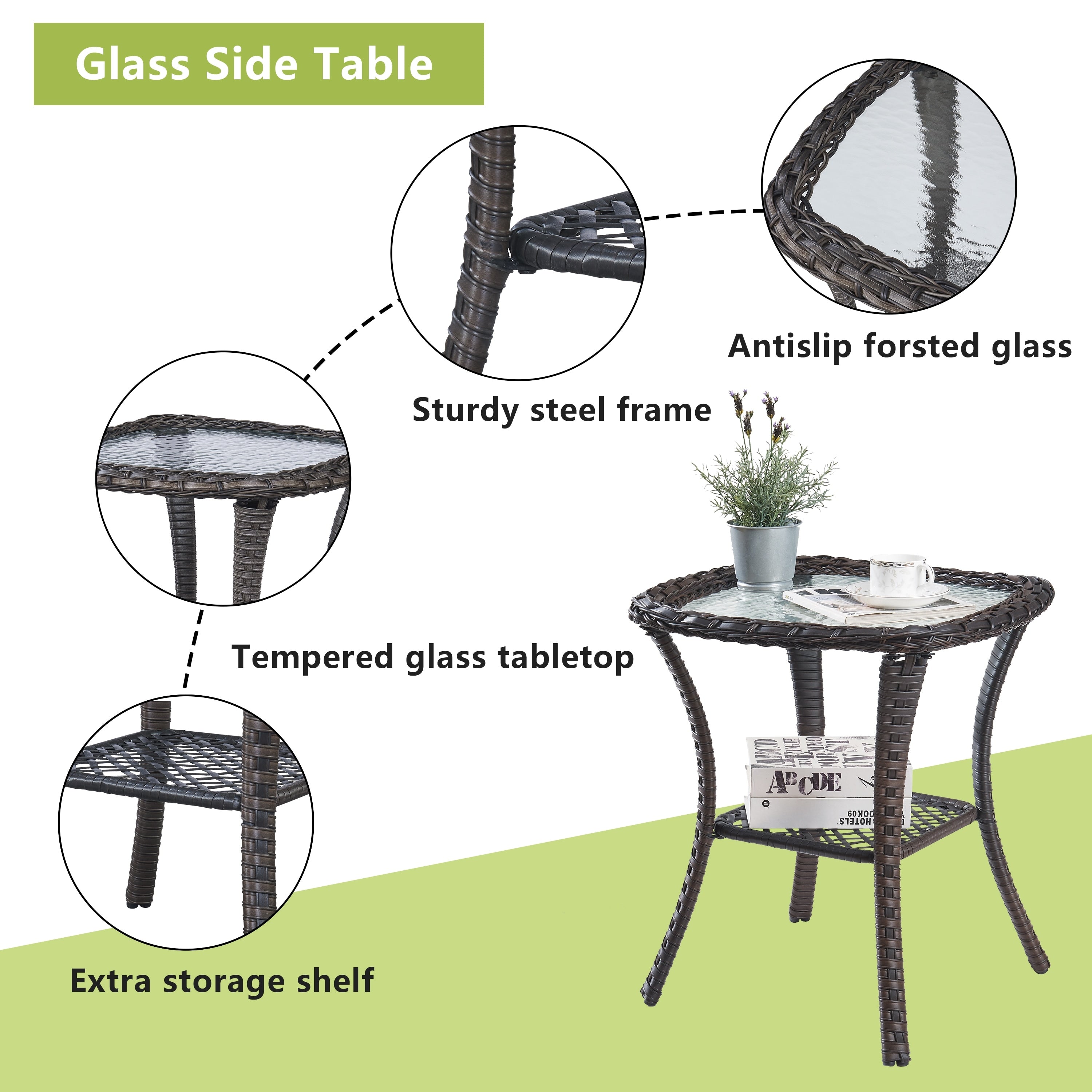 Table basse d'extérieur en osier Pocassy Patio, table d'appoint en rotin - 20 x 20