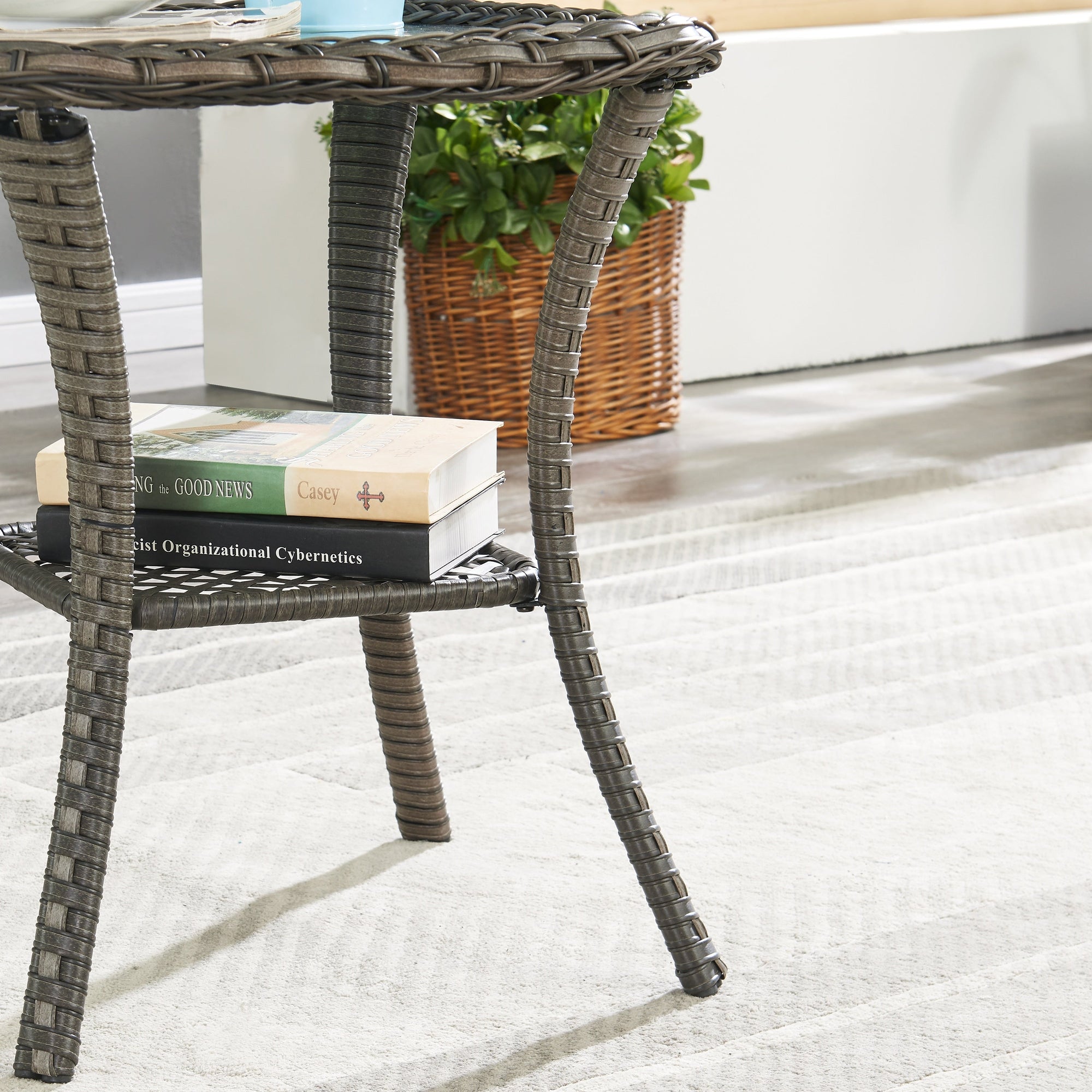 Pocassy Patio Wicker Coffee Table, Outdoor Rattan Side Table - 20X20