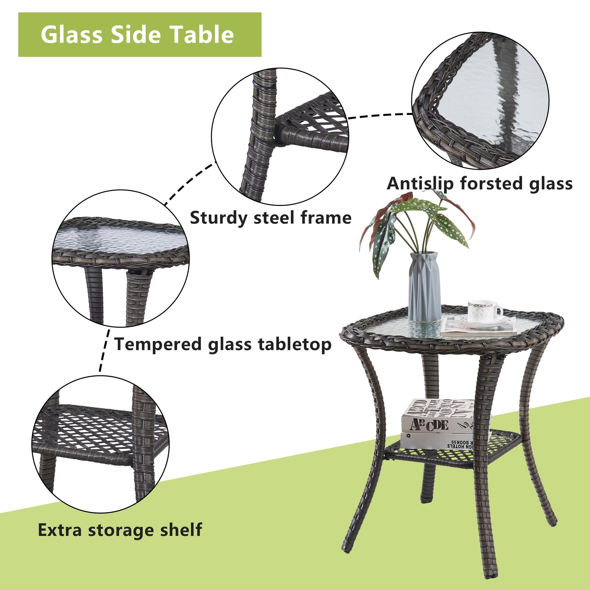 Pocassy Patio Wicker Coffee Table, Outdoor Rattan Side Table - 20X20