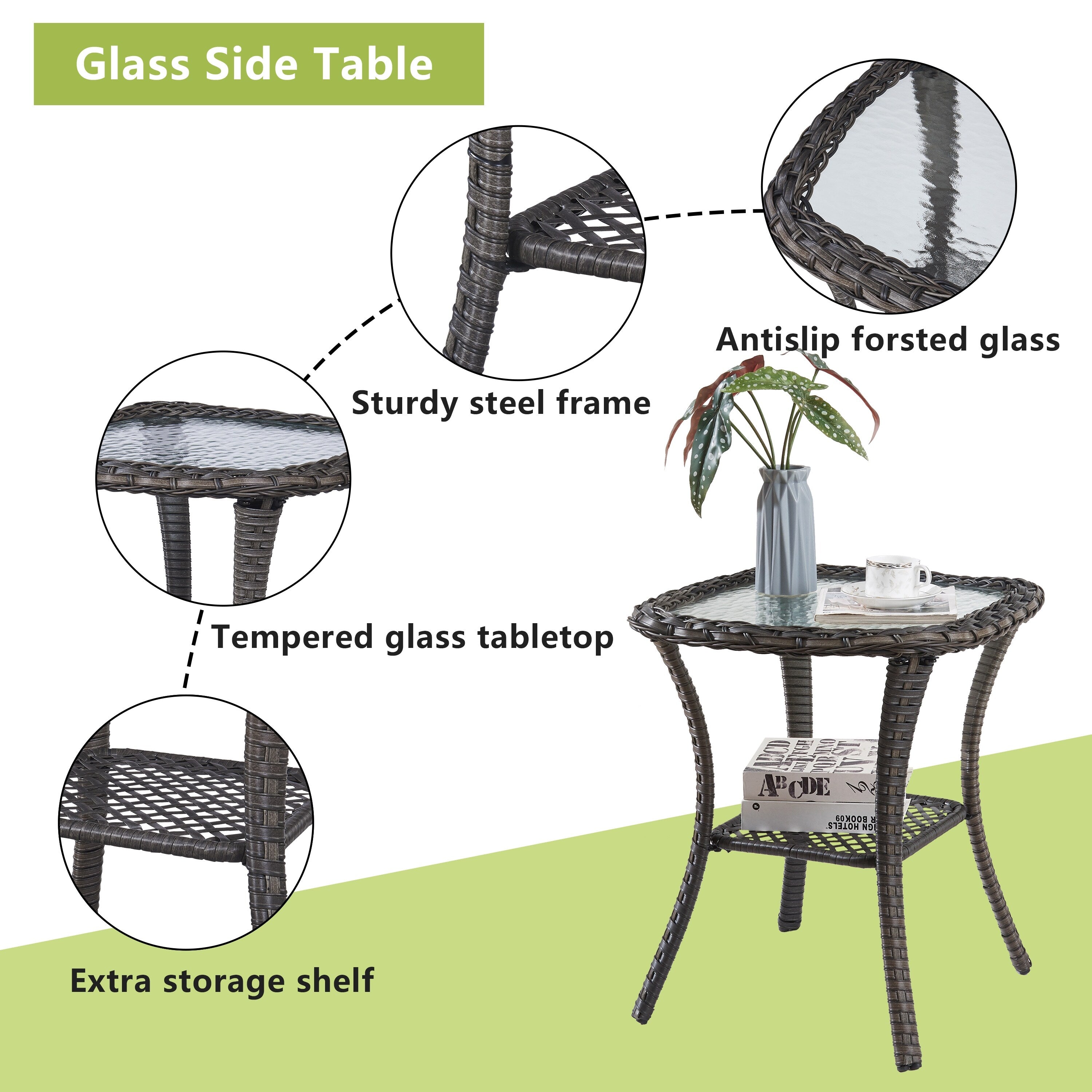 Table basse d'extérieur en osier Pocassy Patio, table d'appoint en rotin - 20 x 20