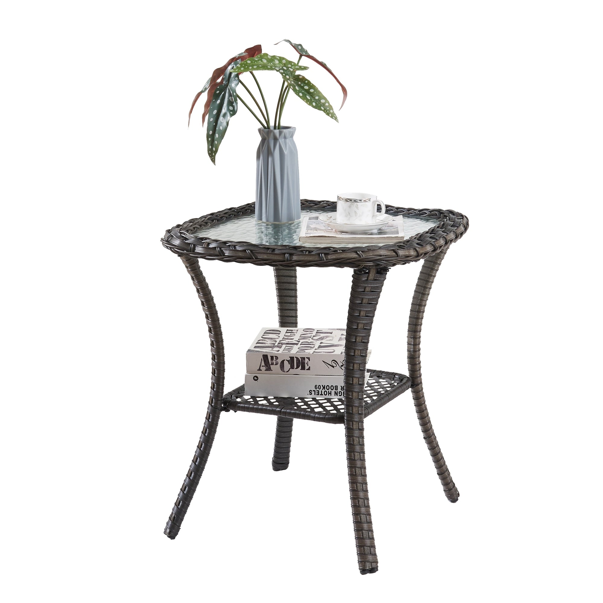 Pocassy Patio Wicker Coffee Table, Outdoor Rattan Side Table - 20X20