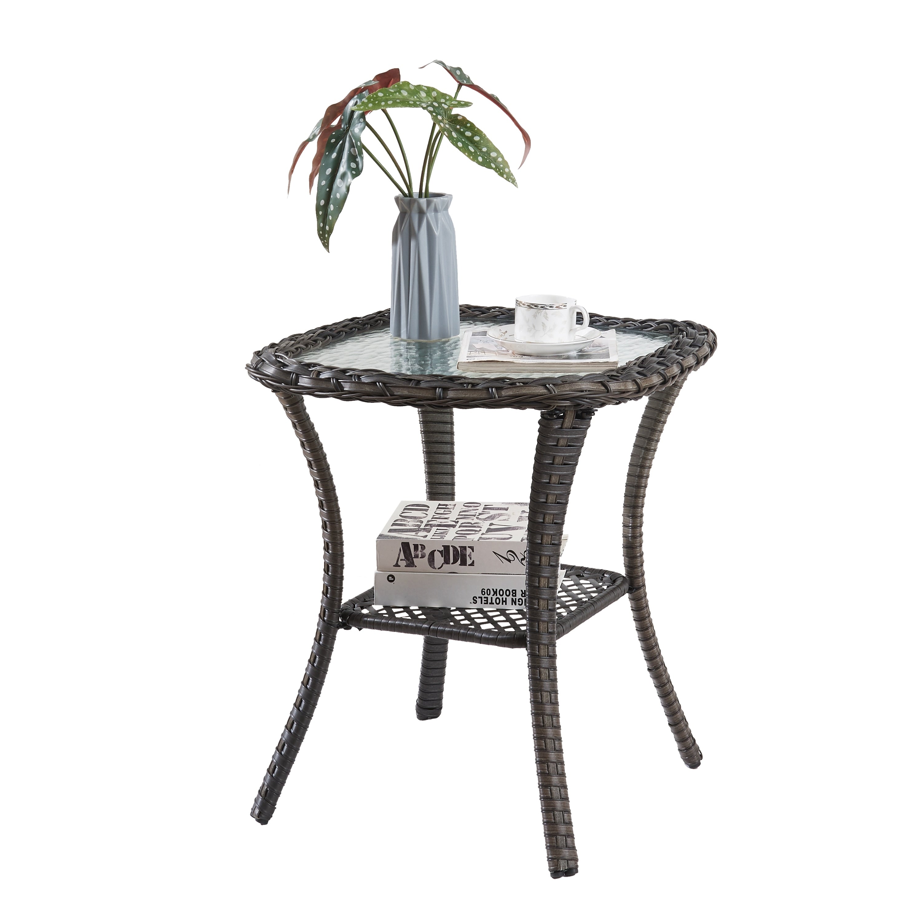 Table basse d'extérieur en osier Pocassy Patio, table d'appoint en rotin - 20 x 20