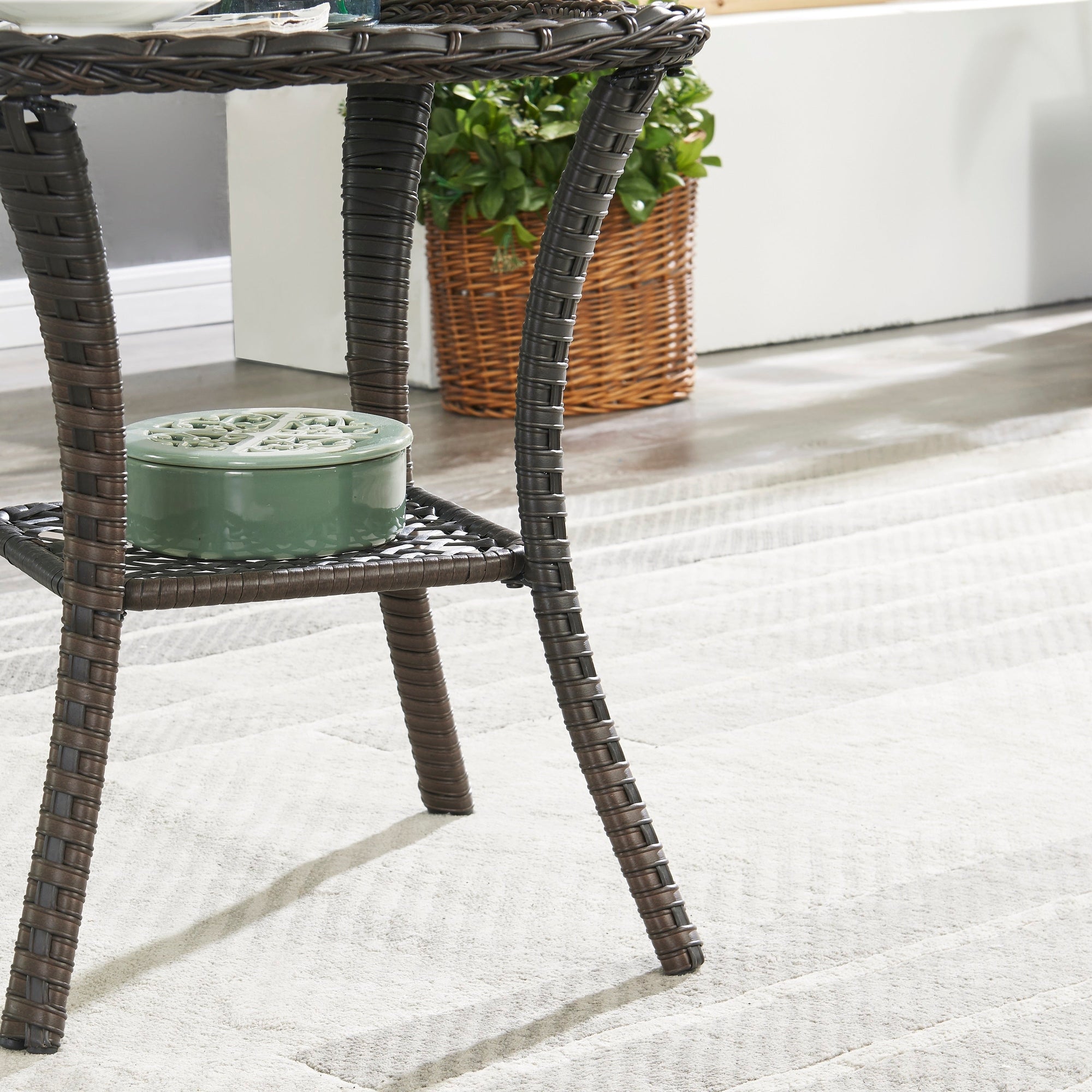 Pocassy Patio Wicker Coffee Table, Outdoor Rattan Side Table - 20X20