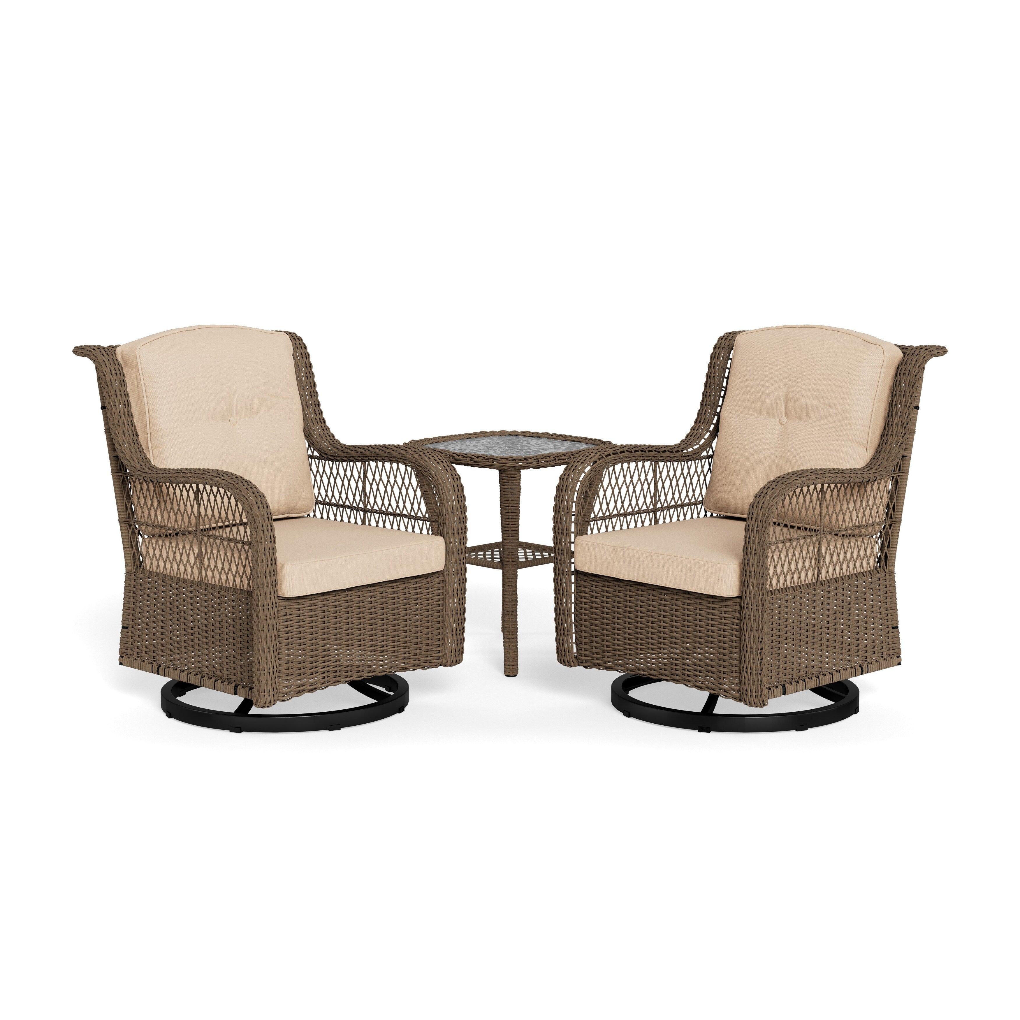 Ensemble de 3 chaises pivotantes en osier pour l'extérieur Rio Vista