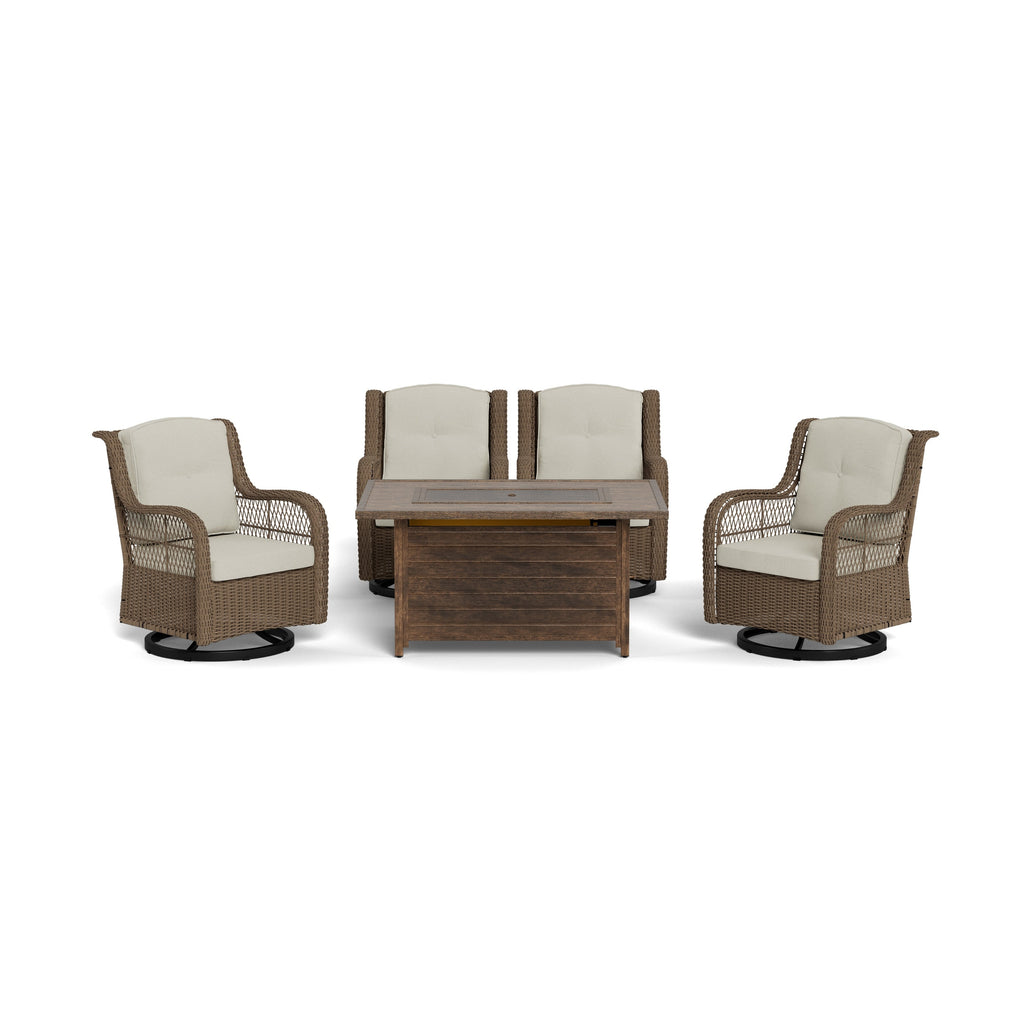 Ensemble de 5 sièges d'extérieur en osier et grès Rio Vista avec table et foyer