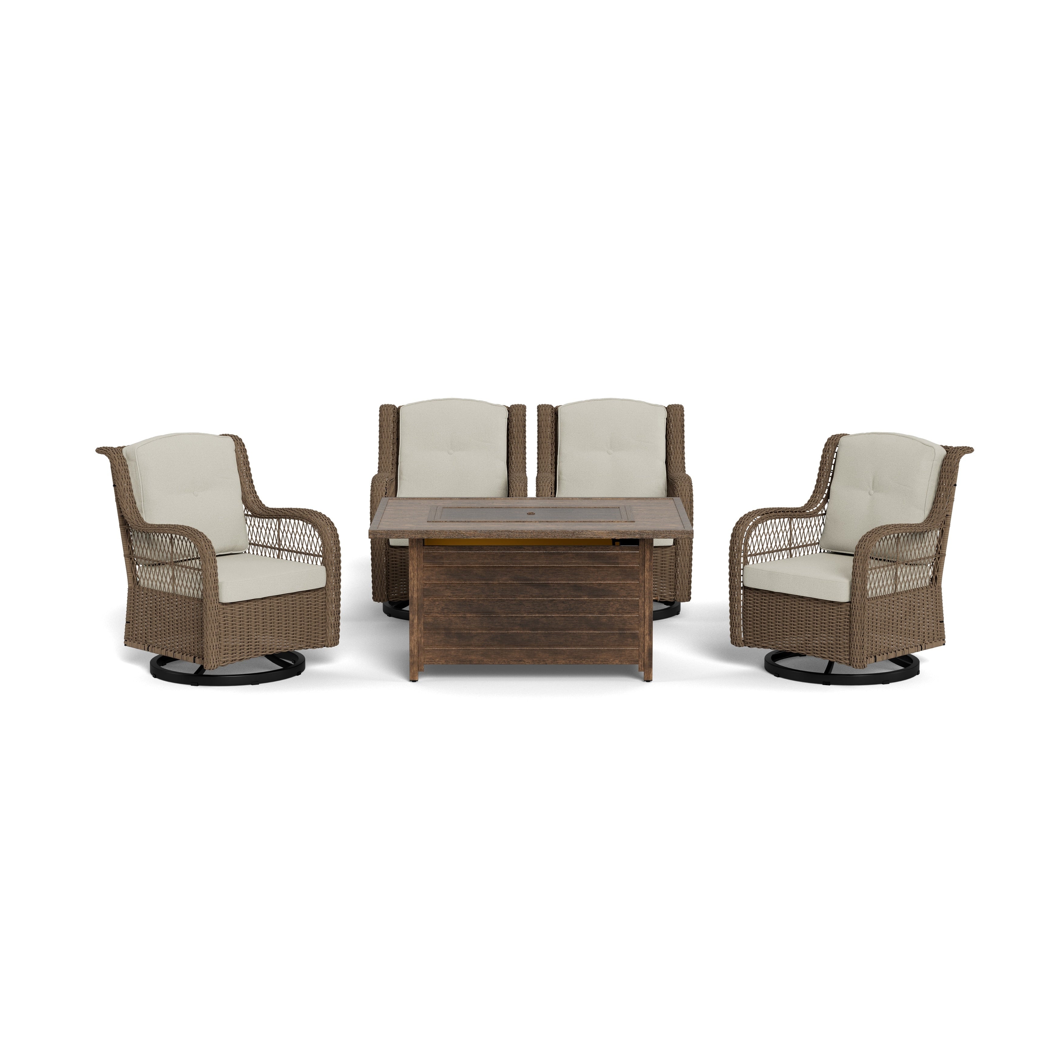 Ensemble de 5 sièges d'extérieur en osier et grès Rio Vista avec table et foyer