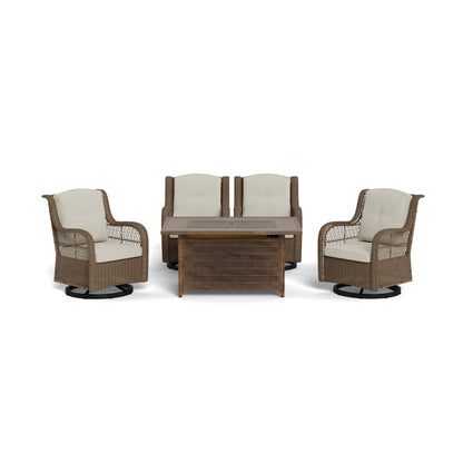 Ensemble de 5 sièges d'extérieur en osier et grès Rio Vista avec table et foyer