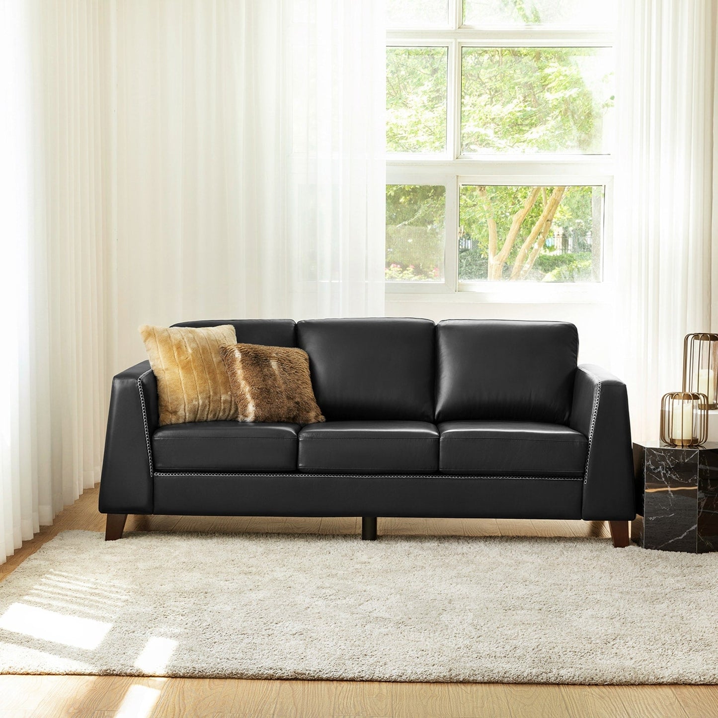 Canapé Rita 81,5 en cuir véritable avec accoudoirs et pieds en bois massif par HULALA HOME