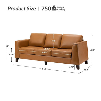 Canapé Rita 81,5 en cuir véritable avec accoudoirs et pieds en bois massif par HULALA HOME