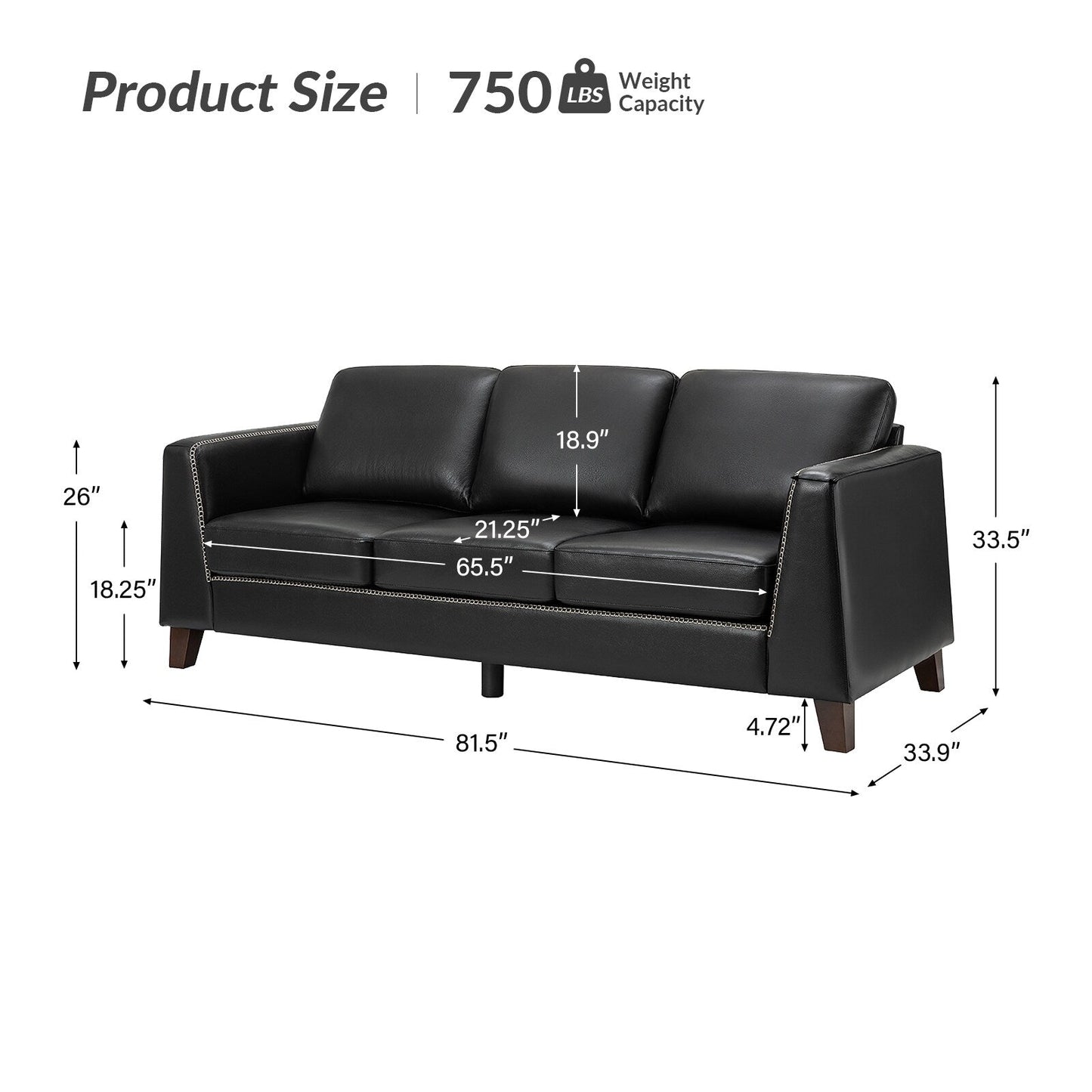 Canapé Rita 81,5 en cuir véritable avec accoudoirs et pieds en bois massif par HULALA HOME