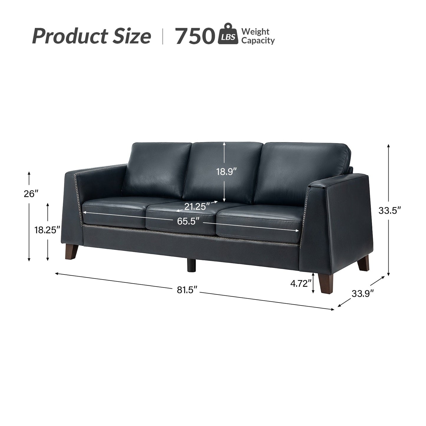 Canapé Rita 81,5 en cuir véritable avec accoudoirs et pieds en bois massif par HULALA HOME