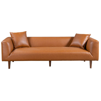 Canapé large et incurvé en cuir cognac Ritson 87 de style moderne du milieu du siècle