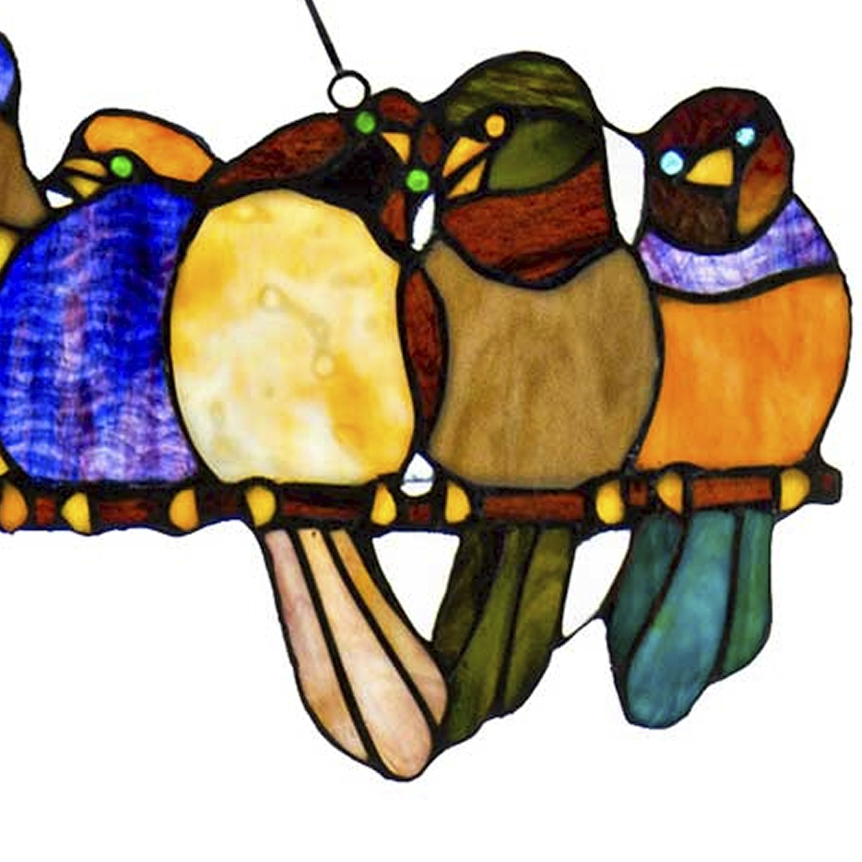 Vitrail « Rivière de marchandises » Oiseaux sur fil de fer, 9,25 po, panneau de fenêtre – 24,25 L x 0,25 l x 9,5 H