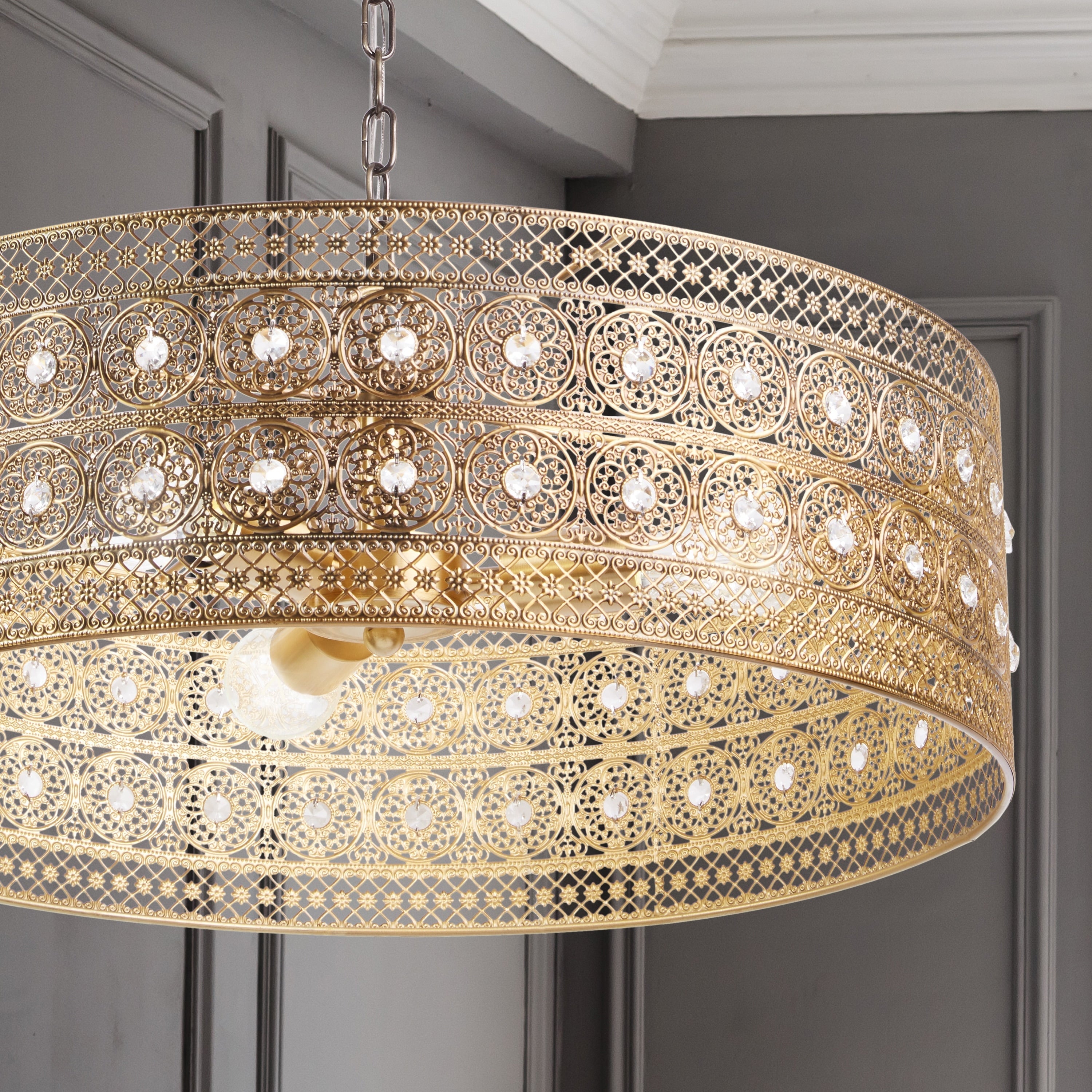 Lustre River of Goods Bryar en laiton et cristal 23,5 W à 3 lumières - 23,5 x 23,5 x 61,5