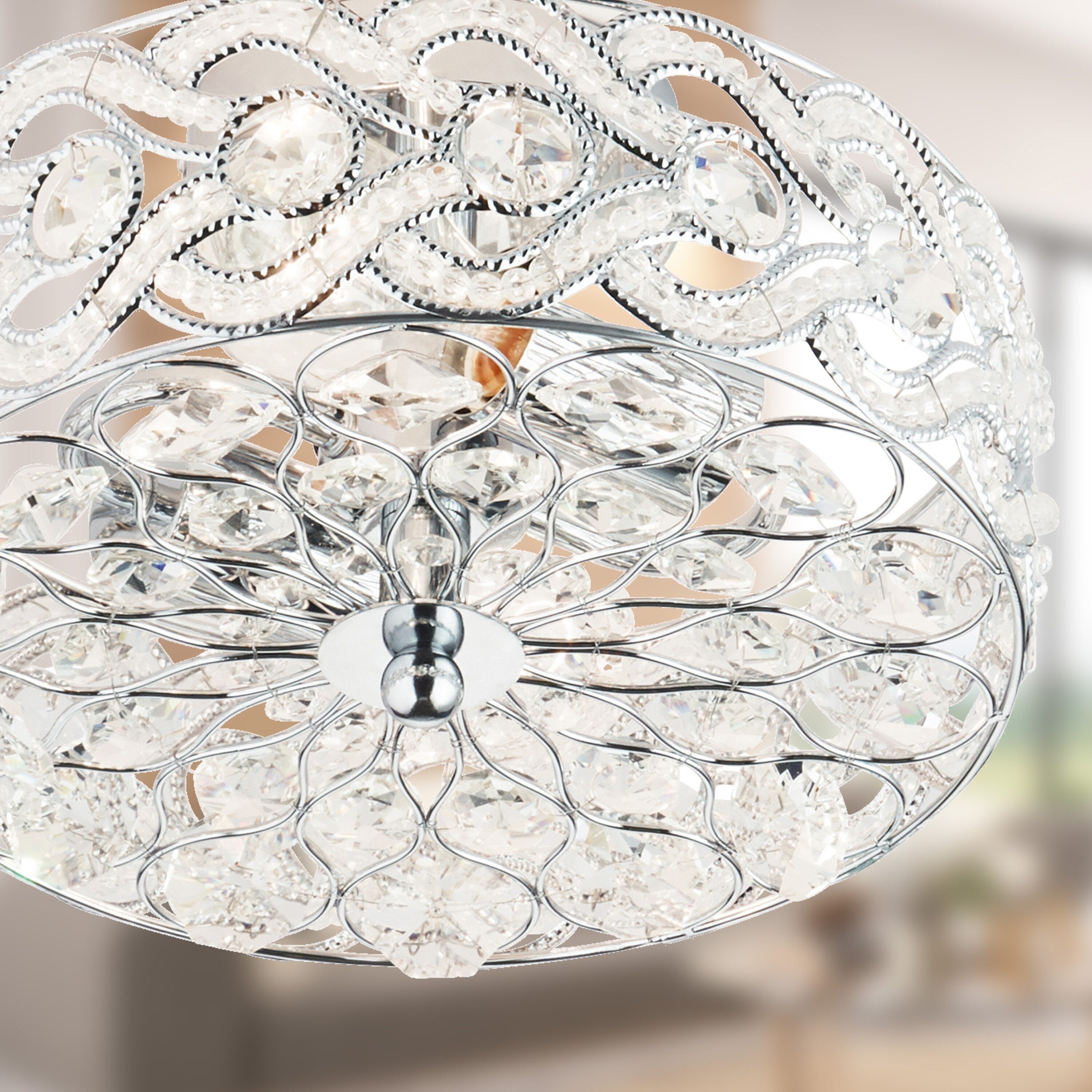 Plafonnier semi-encastré en métal tressé et cristal Olivia de River of Goods de 11,5 pouces - 11,5 x 11,5 x 6,375