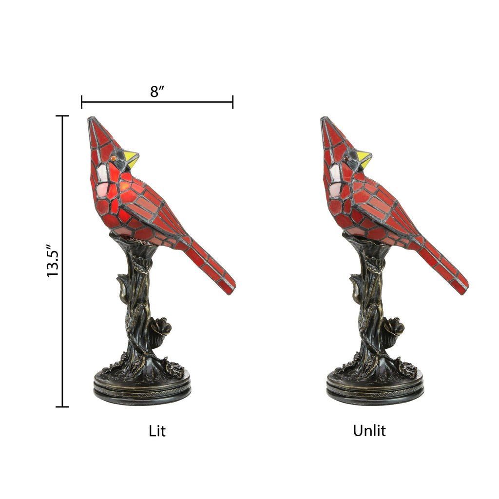 Lampe d'appoint cardinale en vitrail rouge River of Goods de 13 pouces - 8 L x 4,5 l x 13,5 H