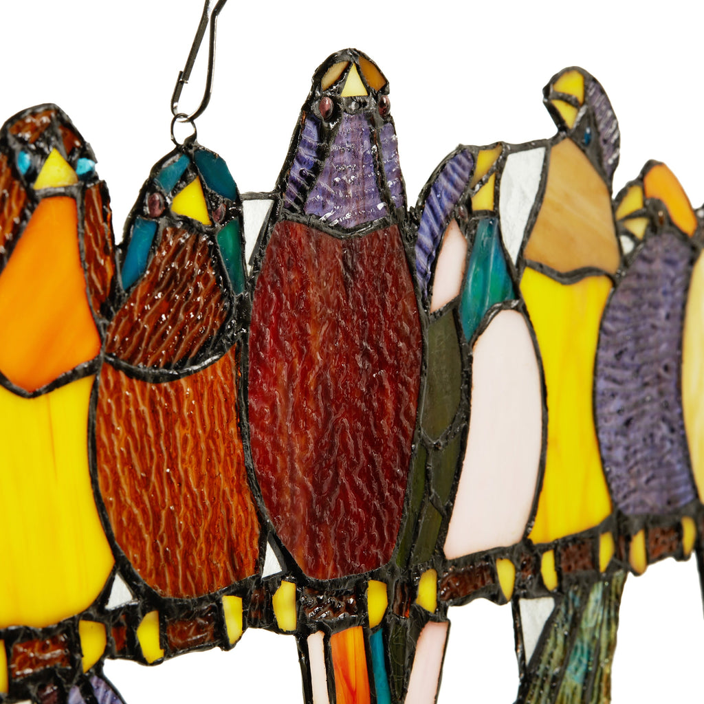 Vitrail « Rivière de marchandises » Oiseaux sur fil de fer, 9,25 po, panneau de fenêtre – 24,25 L x 0,25 l x 9,5 H