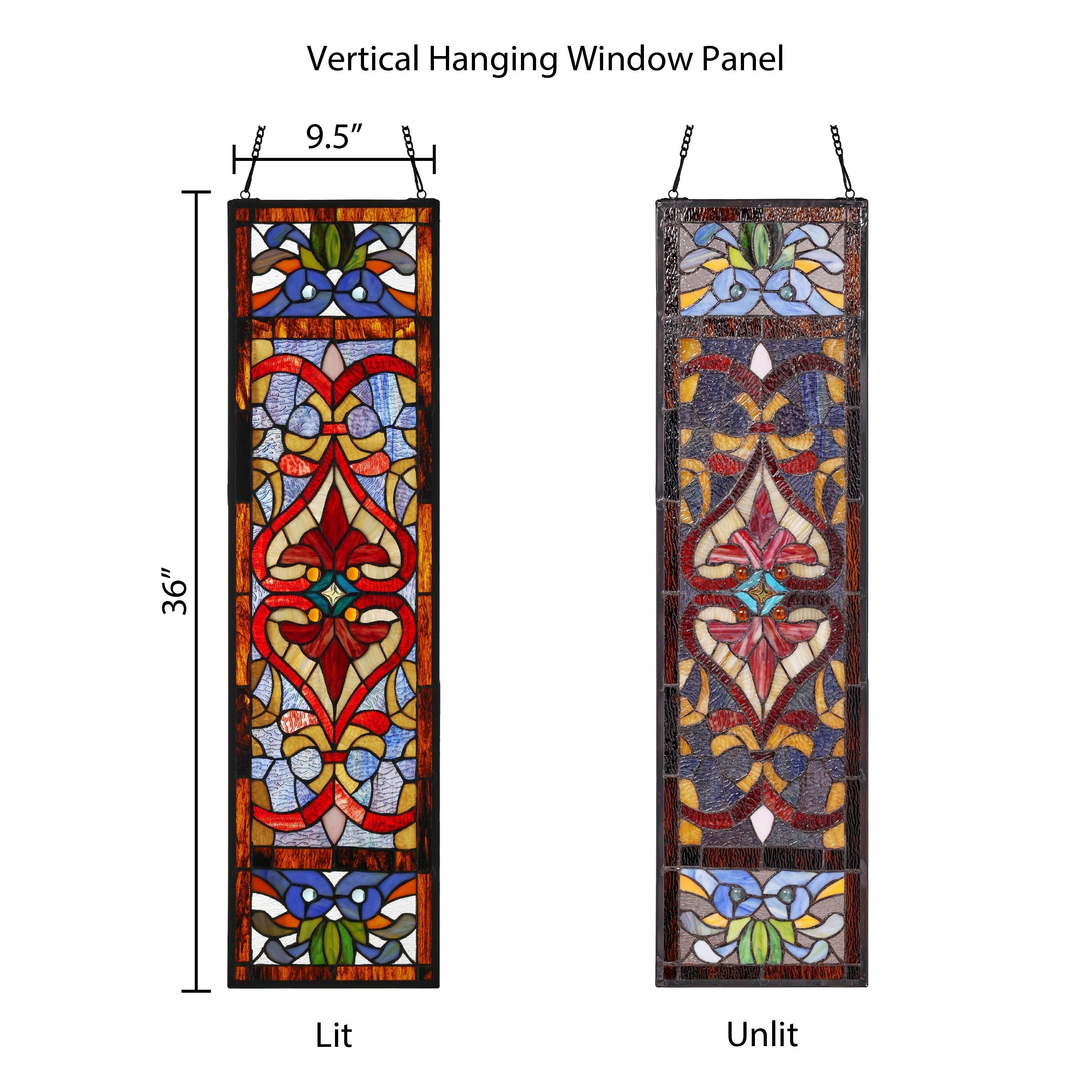 Vitrail victorien River of Goods, motif fleur de lys - 9,5 L x 0,25 l x 36 H