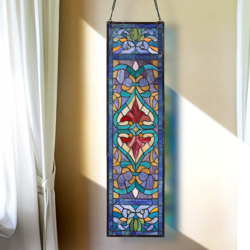 Vitrail victorien River of Goods, motif fleur de lys - 9,5 L x 0,25 l x 36 H