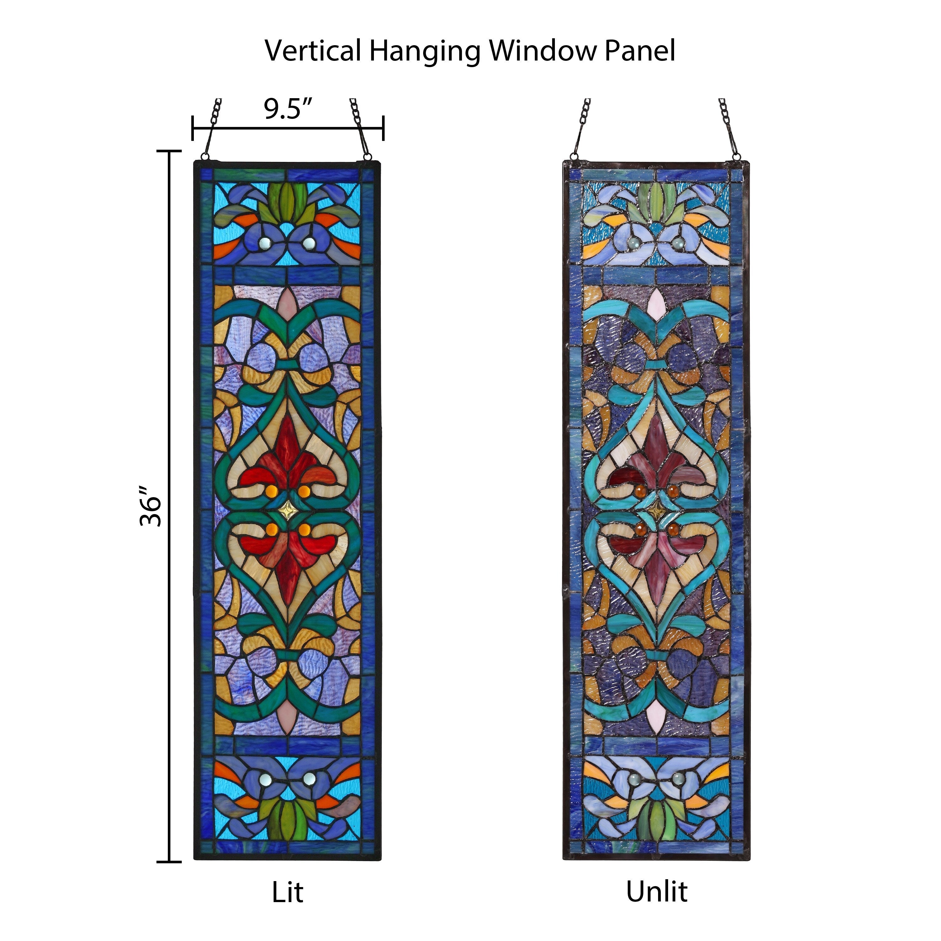 Vitrail victorien River of Goods, motif fleur de lys - 9,5 L x 0,25 l x 36 H