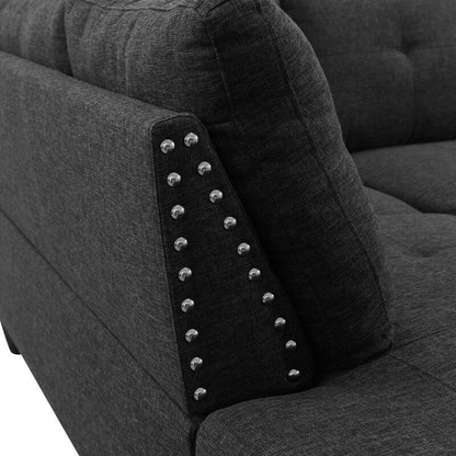 Ensemble de canapés 3 pièces en lin noir et gris orné de rivets : sublimez le style de votre salon