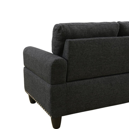 Ensemble de canapés 3 pièces en lin noir et gris orné de rivets : sublimez le style de votre salon