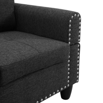 Ensemble de canapés 3 pièces en lin noir et gris orné de rivets : sublimez le style de votre salon