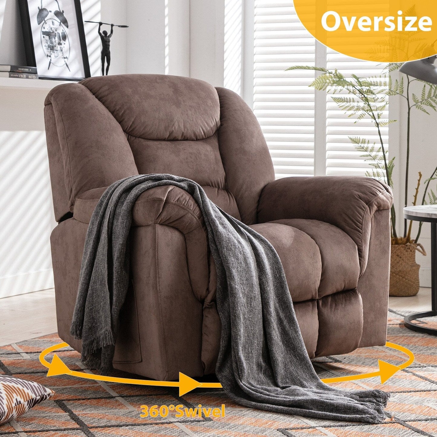 Fauteuil inclinable à bascule surdimensionné, pivotant à 360°, manuel, pour salon
