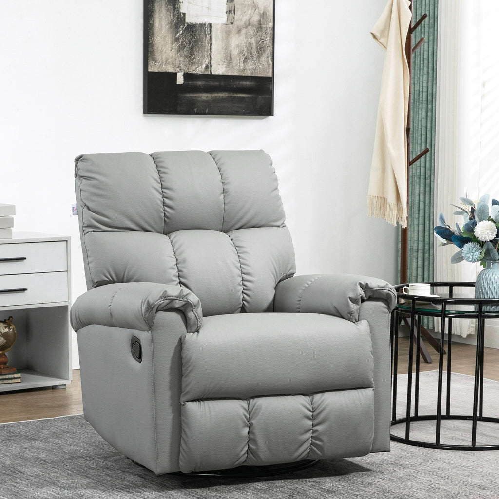 Fauteuil inclinable à bascule avec dossier et siège rembourrés, fauteuil inclinable manuel en cuir avec repose-pieds et base pivotante à 360°