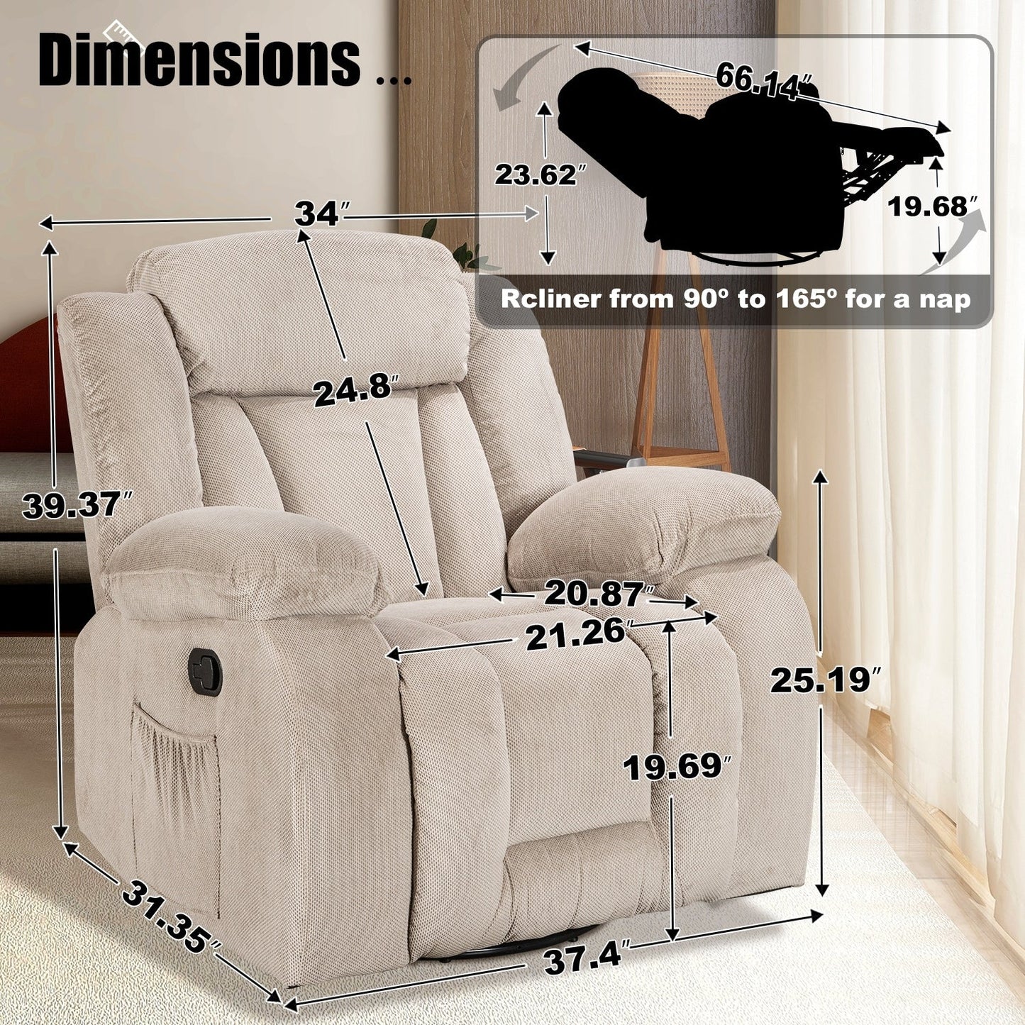 Fauteuil inclinable pivotant et rembourré