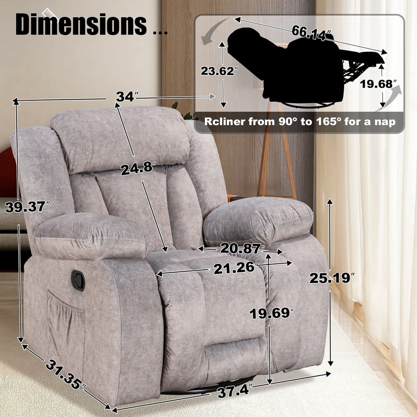 Fauteuil inclinable pivotant et rembourré