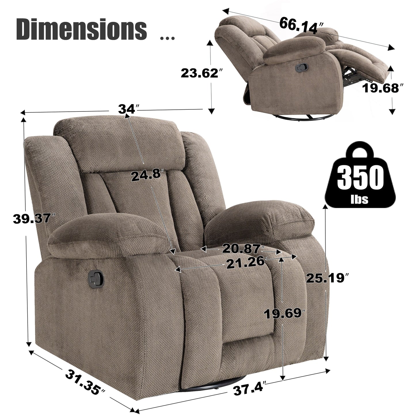 Fauteuil inclinable pivotant et rembourré