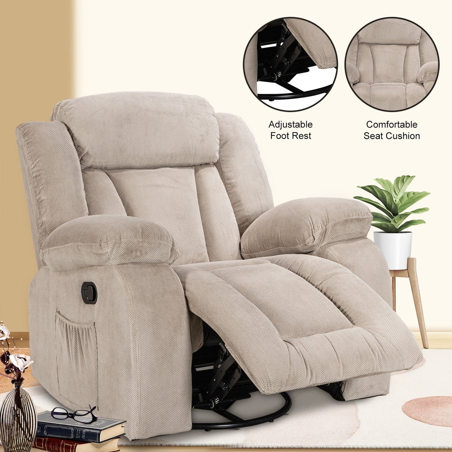 Fauteuil inclinable pivotant et rembourré