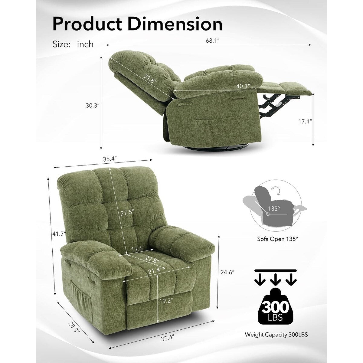 Fauteuil à bascule pivotant à 360°