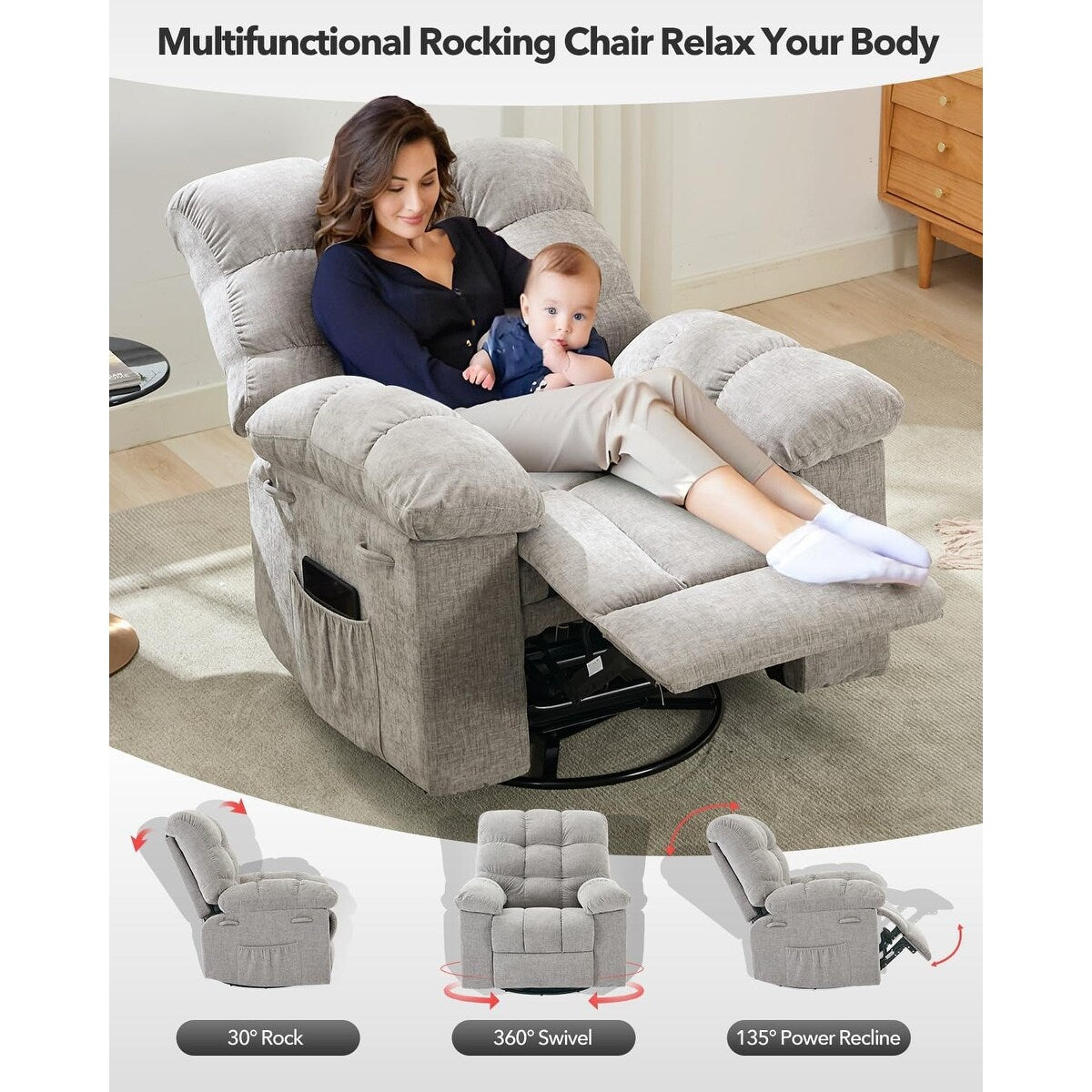 Fauteuil à bascule pivotant à 360°