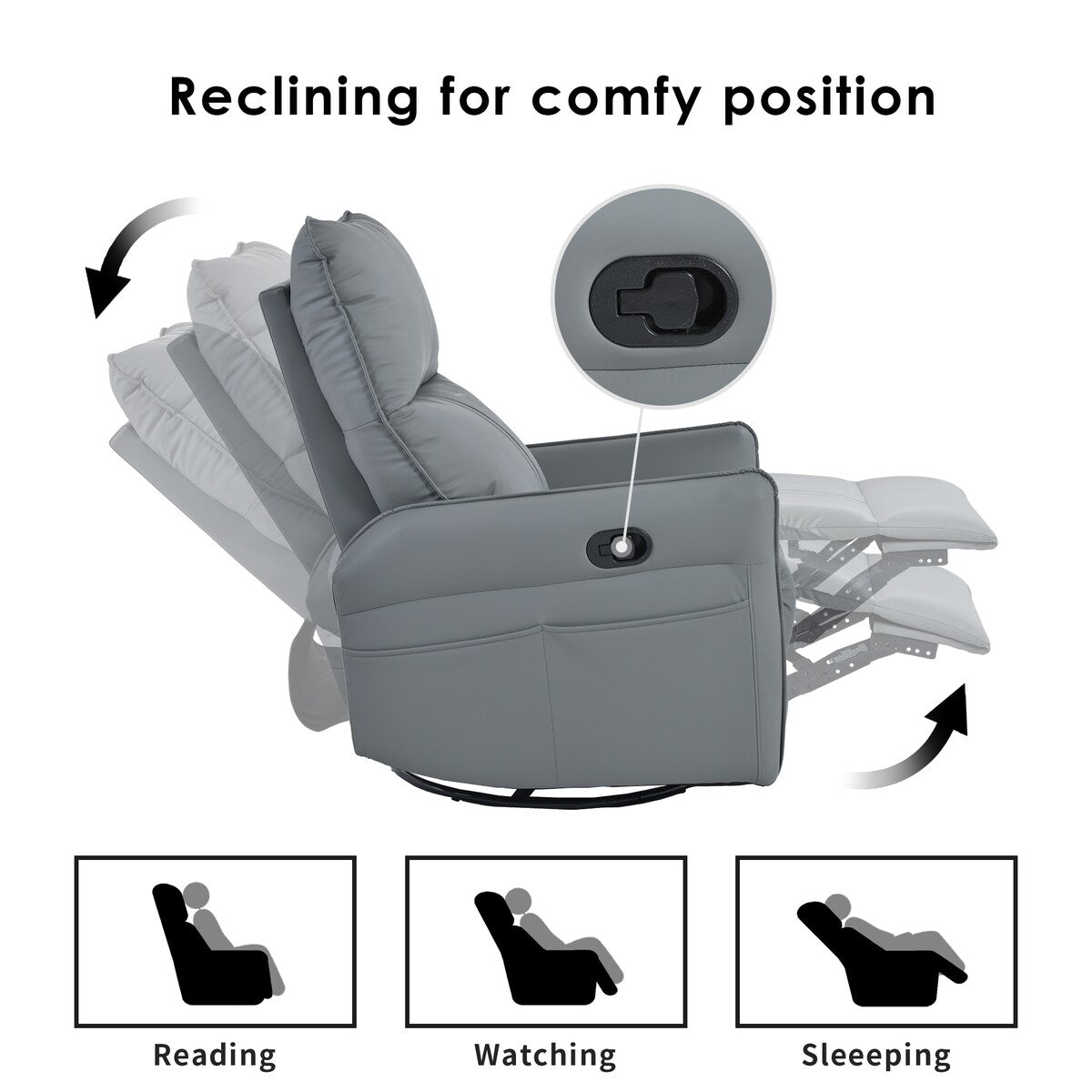 Fauteuil à bascule inclinable, fauteuil à bascule pivotant à 360 degrés pour chambre d'enfant, fauteuil planeur, petit fauteuil à bascule inclinable pivotant et moderne