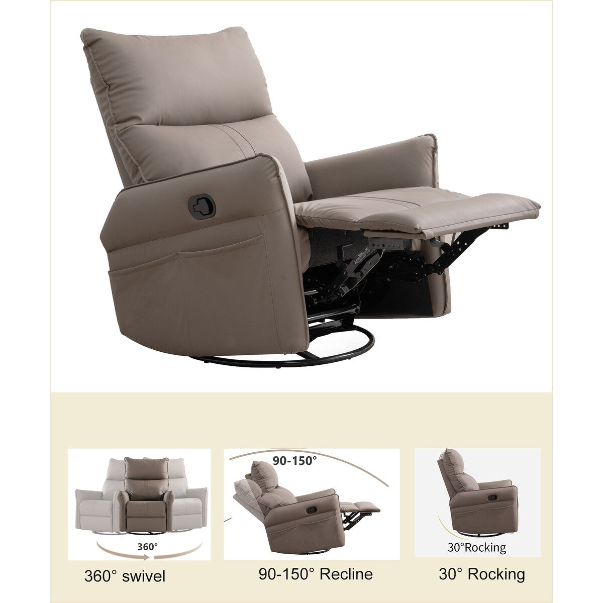 Fauteuil à bascule inclinable, fauteuil à bascule pivotant à 360 degrés pour chambre d'enfant, fauteuil planeur, petit fauteuil à bascule inclinable pivotant et moderne