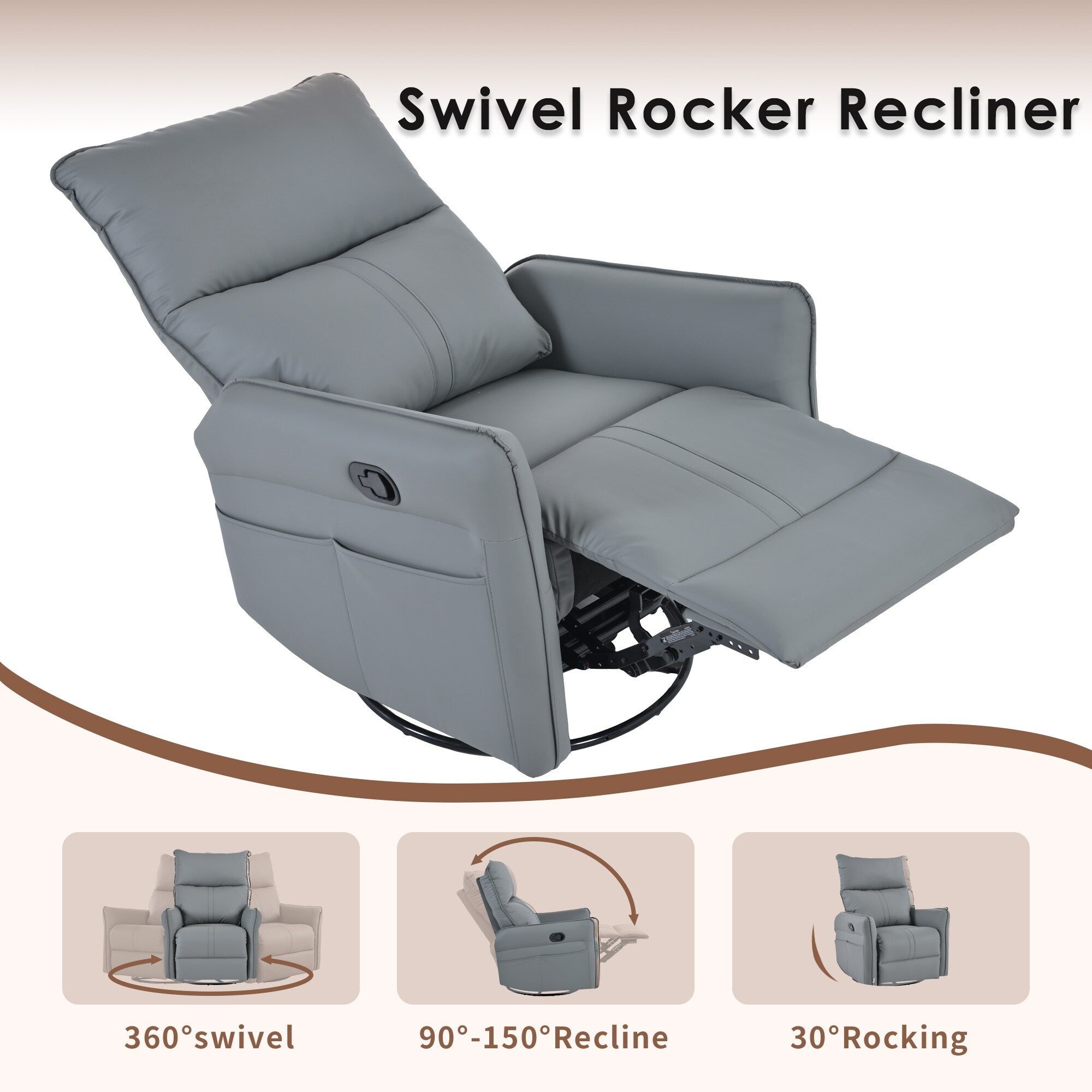 Fauteuil à bascule inclinable, fauteuil à bascule pivotant à 360 degrés pour chambre d'enfant, fauteuil planeur, petit fauteuil à bascule inclinable pivotant et moderne