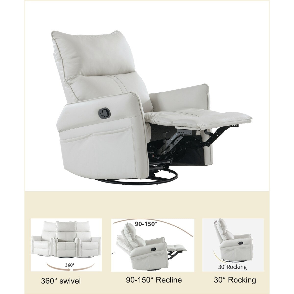Fauteuil à bascule inclinable, fauteuil à bascule pivotant à 360 degrés pour chambre d'enfant, fauteuil planeur, petit fauteuil à bascule inclinable pivotant et moderne