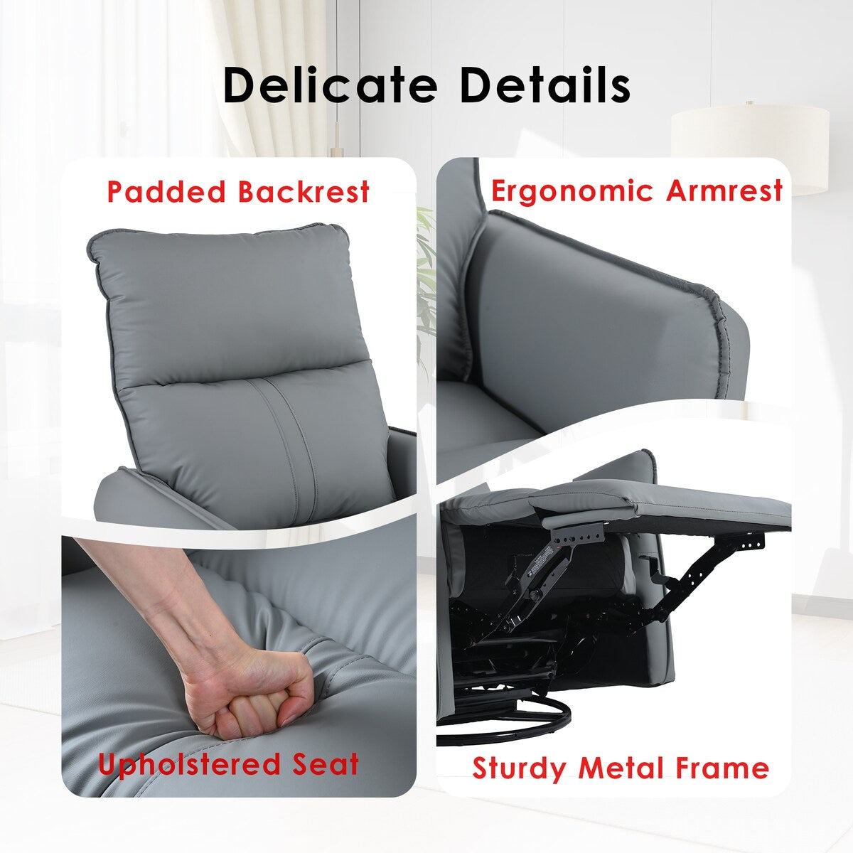 Fauteuil à bascule inclinable, fauteuil à bascule pivotant à 360 degrés pour chambre d'enfant, fauteuil planeur, petit fauteuil à bascule inclinable pivotant et moderne
