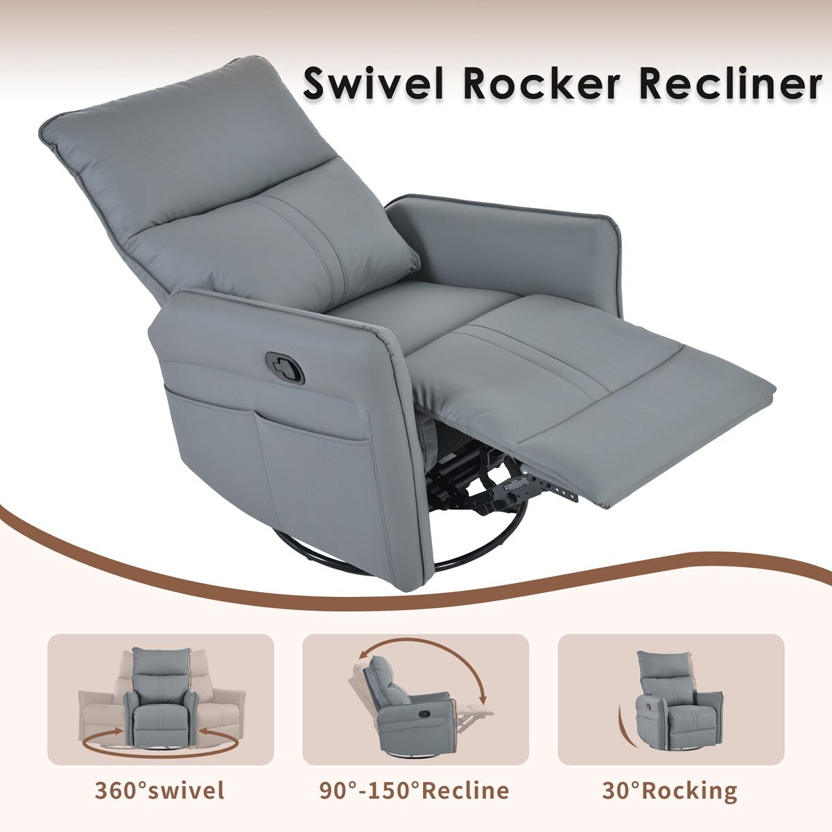 Fauteuil à bascule inclinable, fauteuil à bascule pivotant à 360 degrés pour chambre d'enfant, fauteuil planeur, petit fauteuil à bascule inclinable pivotant et moderne