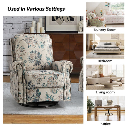 Fauteuil inclinable pivotant à bascule et à imprimé floral Roderich Farmhouse avec accoudoirs roulés par HULALA HOME